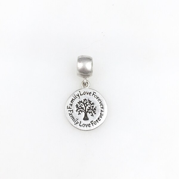 Vintage 925 Sterling Silver Family Tree Love European Slide Bead Charm Pendant Necklace