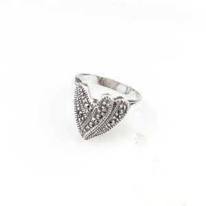 Vintage 925 Sterling Silver Marcasite Deco Ring Size 8.75