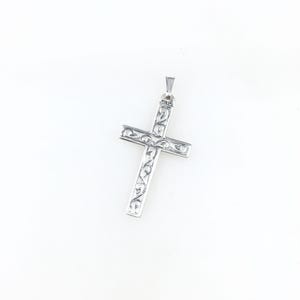 Vintage 925 Sterling Silver Etched Dainty Religious Cross Charm Pendant Necklace