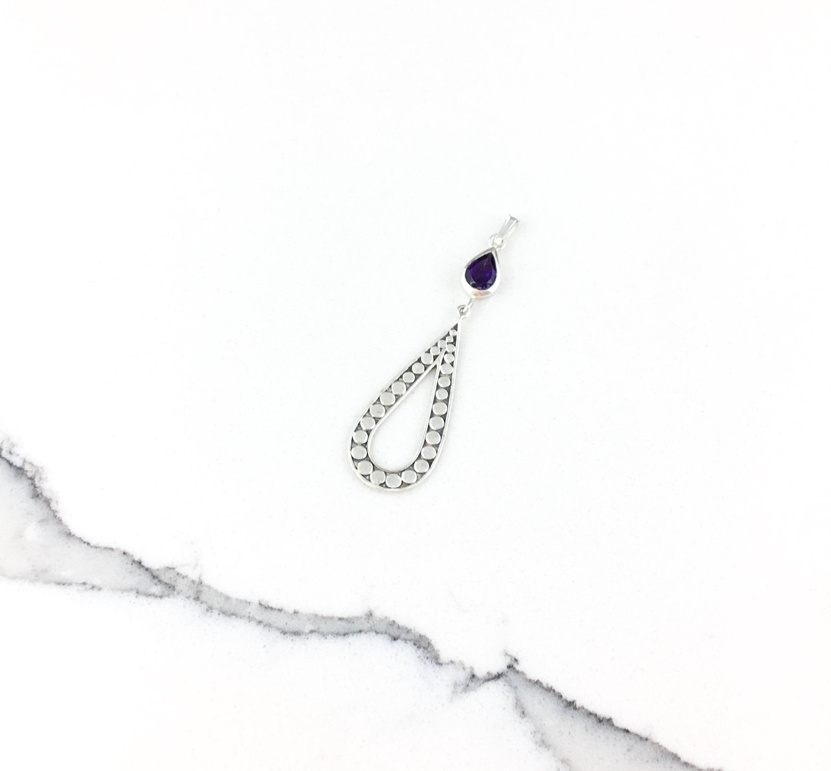 ヴィンテージ 925 スターリングシルバー パープルアメジストガラス