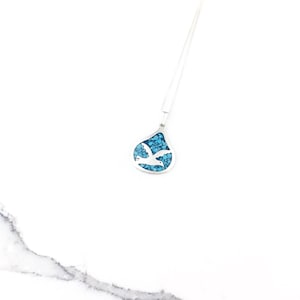 Jahrgang 925 Sterling Silber Mexiko Blau Crushed Türkis Südwesten Vogel Anhänger Halskette