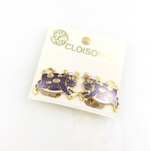 Vintage Cloisonné Emaille Kuh Ohrclips