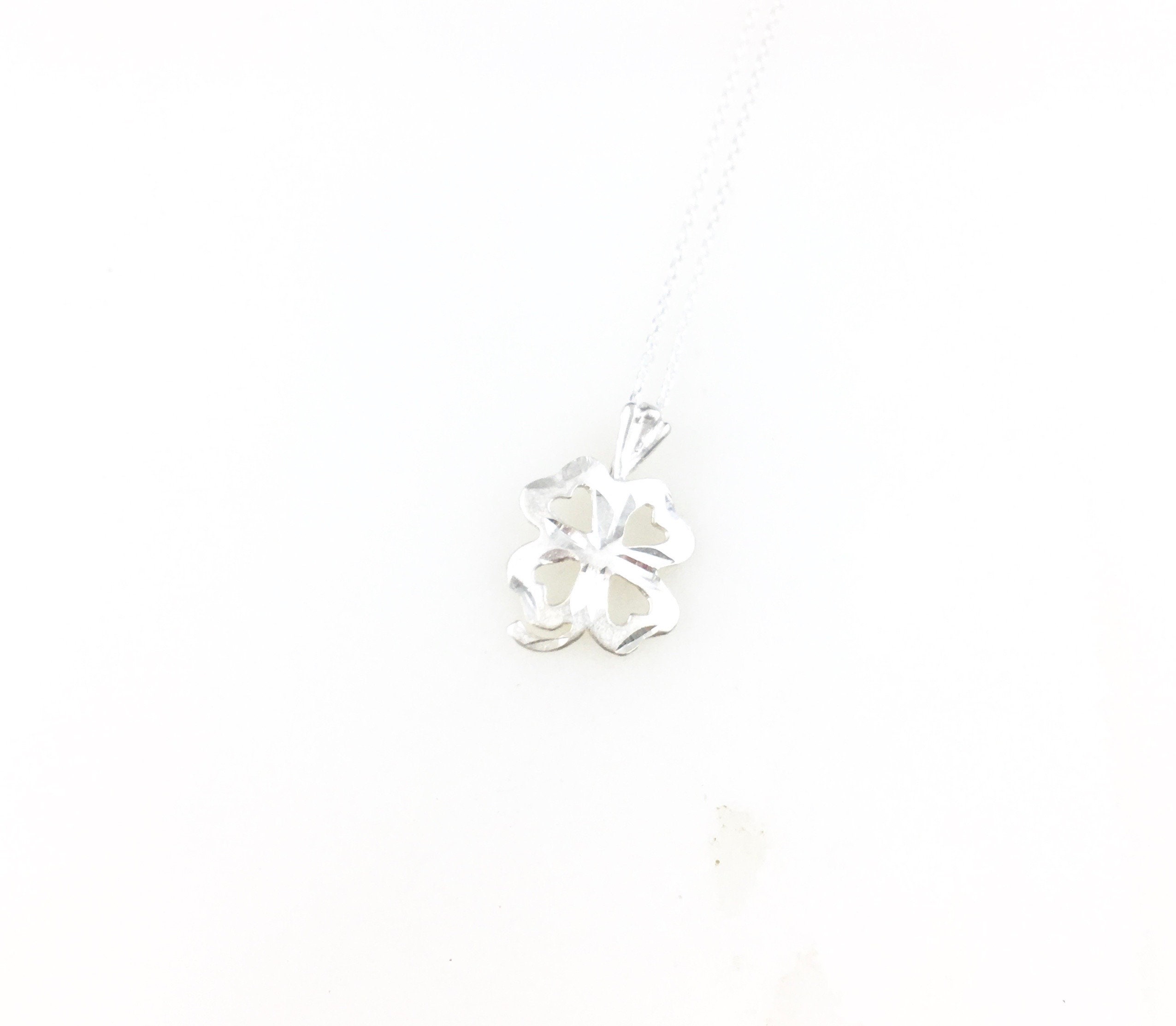Pendentif En Argent Trèfle à 4 Feuilles Porte-bonheur Vintage - Diamant 3 Cm - Occasion