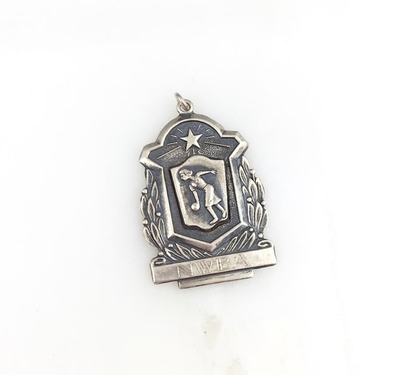 Vintage 925 Sterling Silver 50s Bowler Bowling Award Charm Pendant Necklace