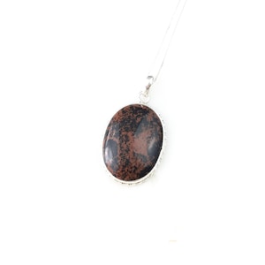 Vintage 925 Sterling Silver Mahogany Obsidian Gemstone Pendant Necklace