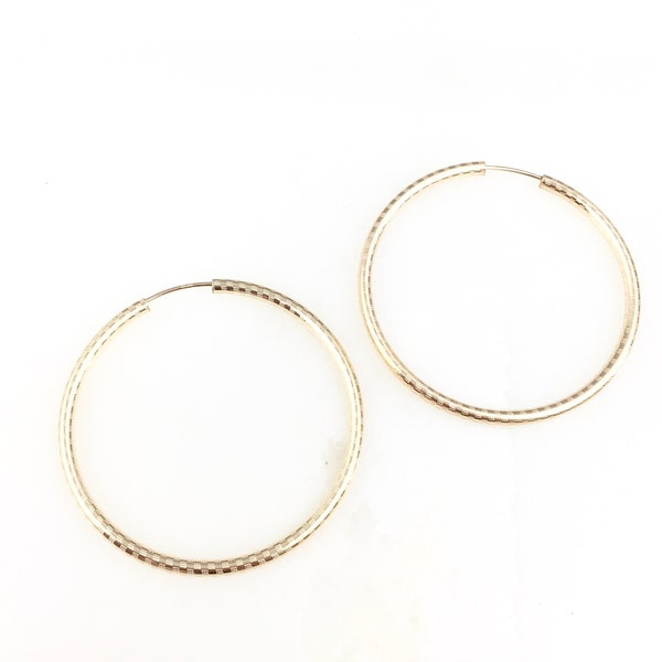 Vintage Deco Gold Filled Etched Minimal Hoop Earrings