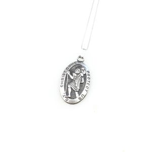 Vintage 925 Sterling Silver Saint Christopher Religious Charm Pendant Necklace