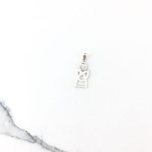 Vintage 925 Sterling Silver CZ Diamond Angel Religious Charm Pendant Necklace