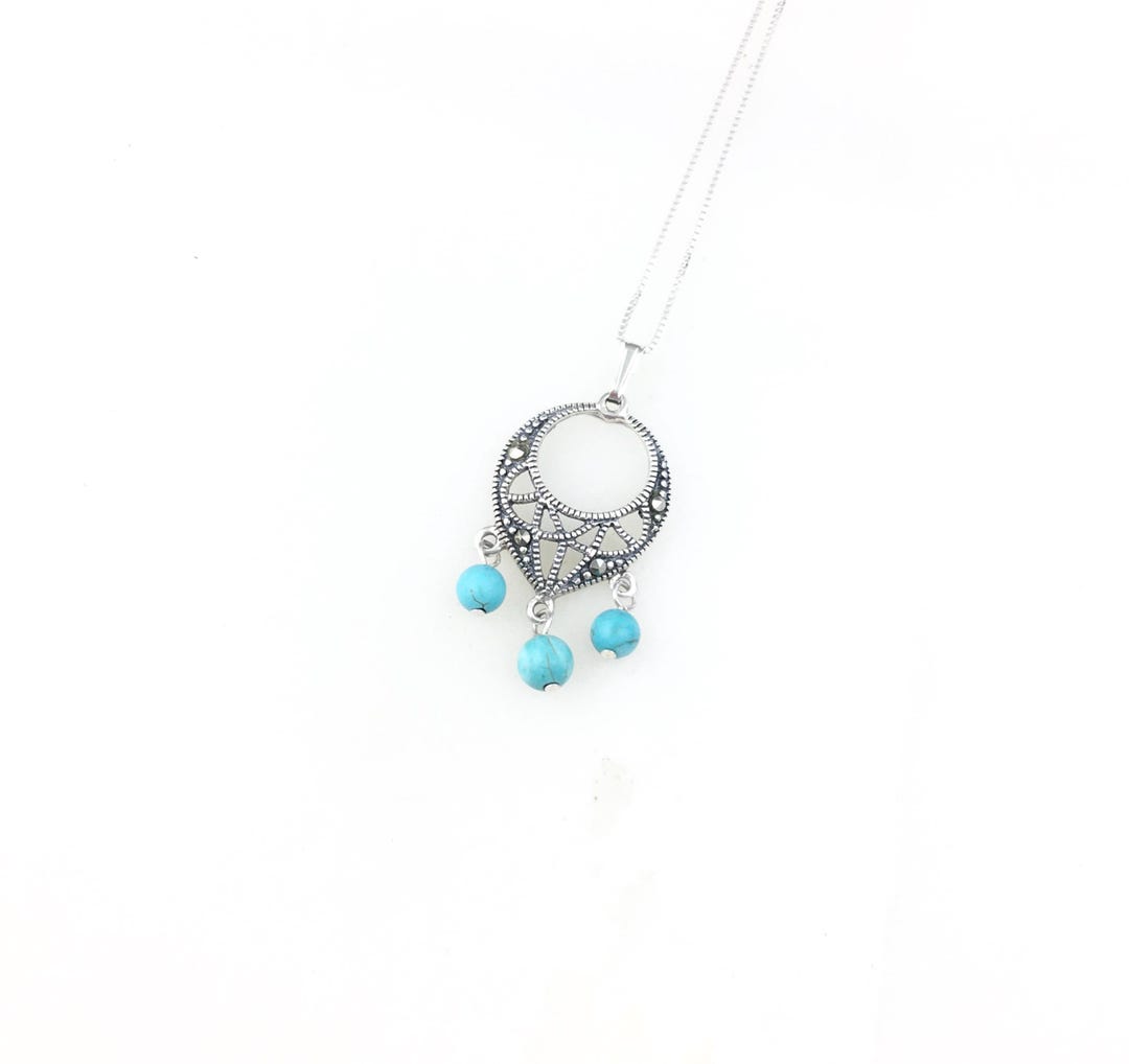 ヴィンテージ 925 スターリングシルバー デコ ブルー ターコイズ