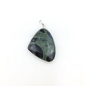 Vintage 925 Sterling Silver Green Jasper Gemstone Pendant Necklace