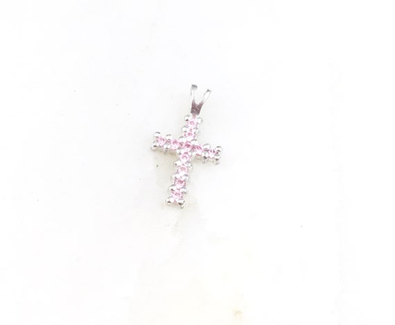 Vintage 925 Sterling Silver Pink Glass Religious … - image 1
