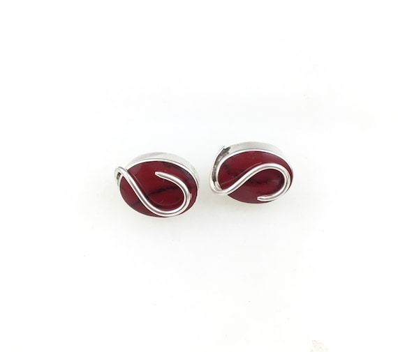 Vintage 925 Sterling Silver Modernist Mexico Red … - image 1