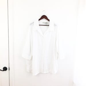 Vintage 90s White Rayon Blend Flowy 3/4 Sleeve Button Up Blouse Top Womens Plus Size 26/28 3X