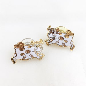Vintage Cloisonne Chinese Enamel Cow Stud Earrings