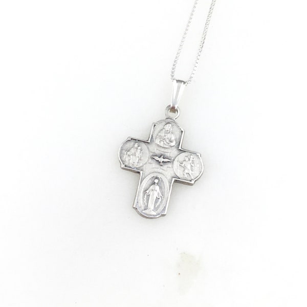 Vintage 925 Sterling Silver Crucifix Virgin Mary Jesus Religious Cross Pendant Necklace