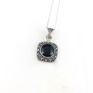 Vintage 925 Sterling Silver Deco Onyx Marcasite Pendant Necklace