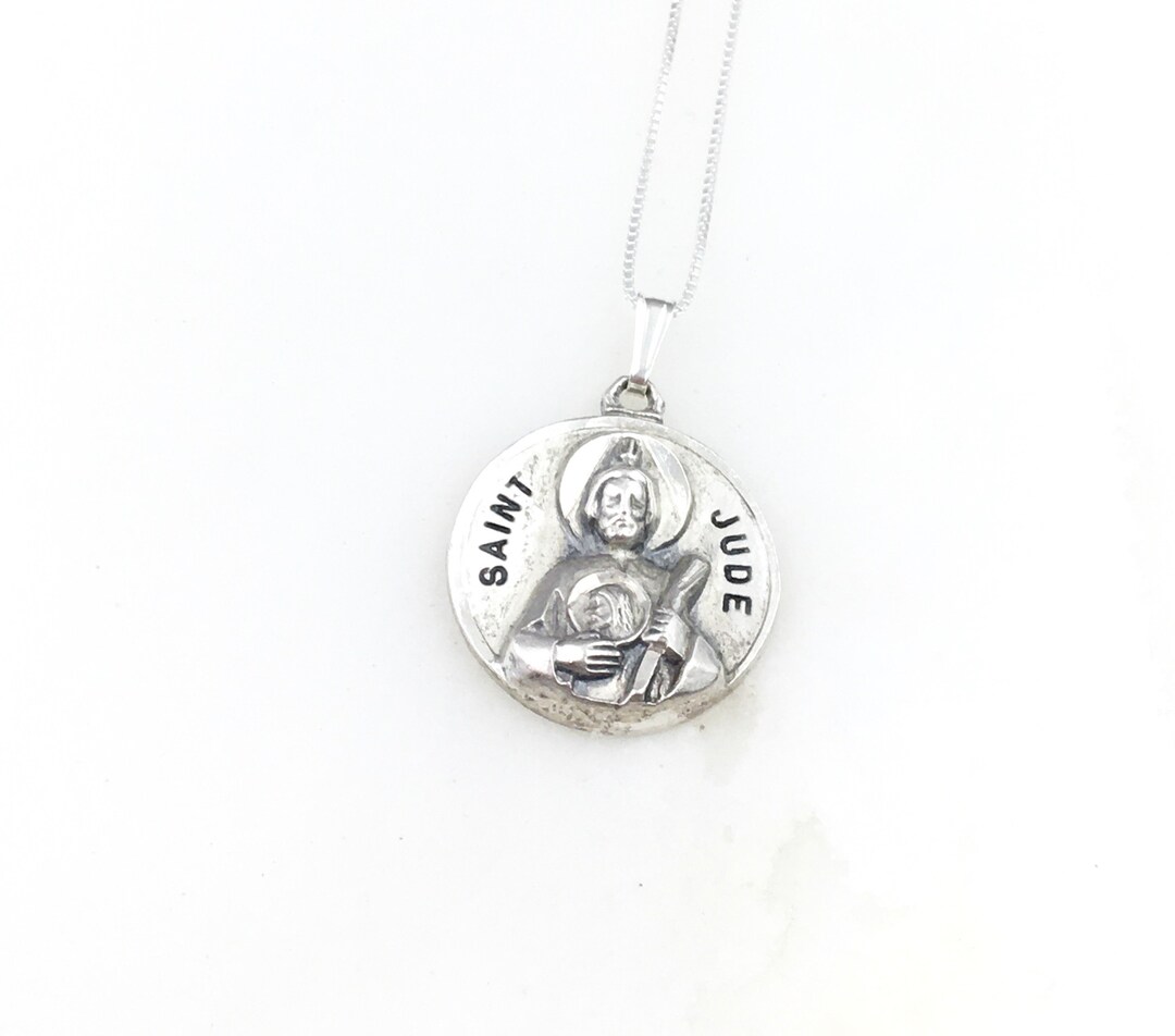 Vintage 925 Sterling Silver Saint Jude Religious Charm Medal Pendant ...