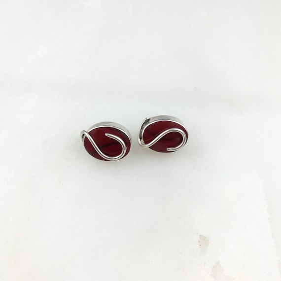 Vintage 925 Sterling Silver Modernist Mexico Red … - image 2