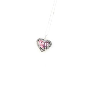 Vintage 925 Deco Sterling Silver Judith Jack Marcasite Pink Heart Pendant Necklace
