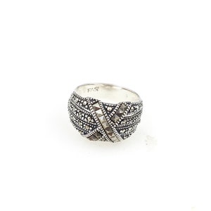 Vintage 925 Sterling Silver Marcasite Deco Statement Ring Size 7.25
