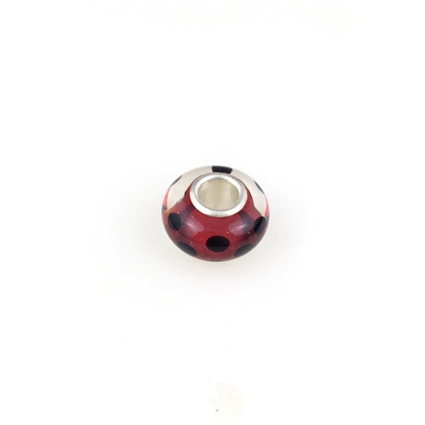 Vintage 925 Sterling Silver Red Ladybug European Bead Slide Charm