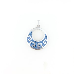Vintage 925 Sterling Silber Mexiko Blau Türkis Inlay Kreis Anhänger Halskette