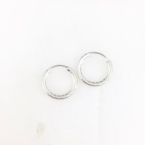 Vintage 925 Sterling Silver Deco Etched Minimal Tiny Hoop Earrings