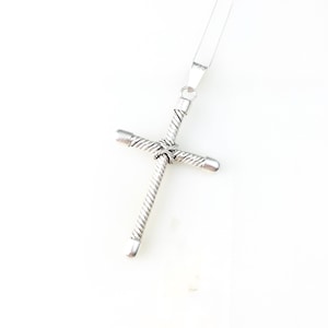 Vintage 925 Sterling Silver Mexico Taxco Modernist Large Heavy Cross Religious Pendant Necklace
