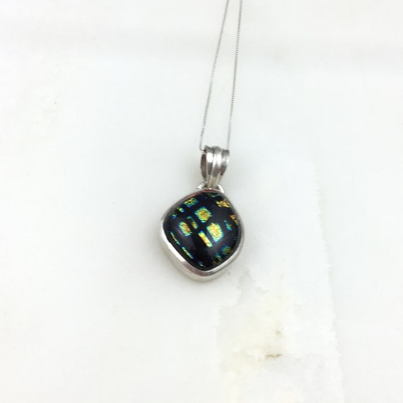Vintage 925 Sterling Silver Dichroic Glass Pendan… - image 4