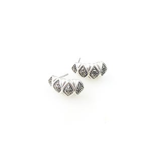 Vintage 925 Deco Sterling Silver Marcasite Hoop Earrings