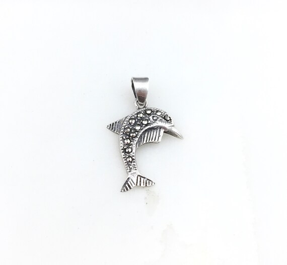 Vintage 925 Sterling Silver Marcasite Dolphin Oce… - image 1