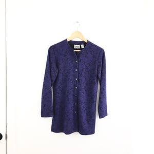 90s Chicos 0 Purple Floral Acetate Blend Stretch Long Sleeve Jacket Womens Small XS