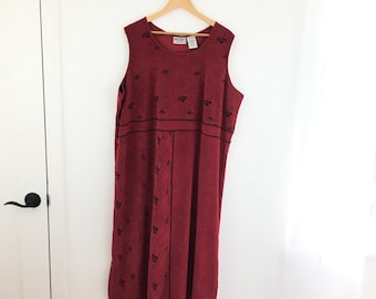 Vintage Mainstreet Blues Red Velvet Sleeveless Shift Maxi Dress Women’s Plus Size 24W