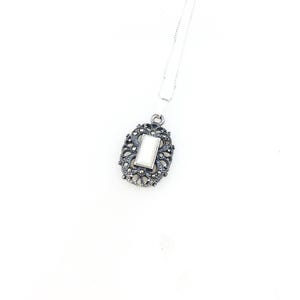 Vintage 925 Deco Sterling Silver Mother of Pearl Marcasite Pendant Necklace