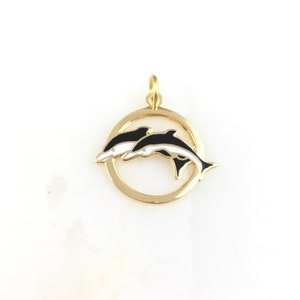Vintage Cloisonné Gold Tone Enamel Dolphin Pendant Necklace