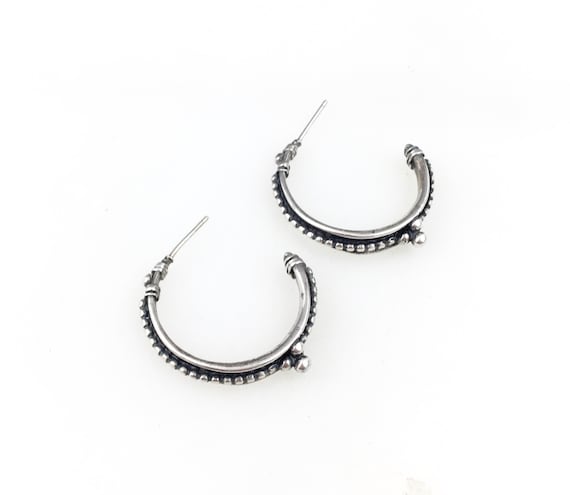 Vintage 925 Sterling Silver Bali Hoop Earrings - image 1