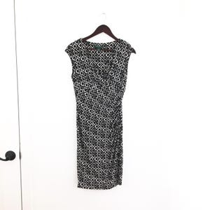 Y2K Ralph Lauren 4 Black White Geometric Rouched Sheath Sleeveless Dress Women’s 4