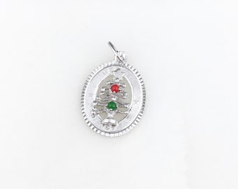 Vintage 925 Sterling Silver Merry Christmas Tree Holiday Charm Pendant Necklace