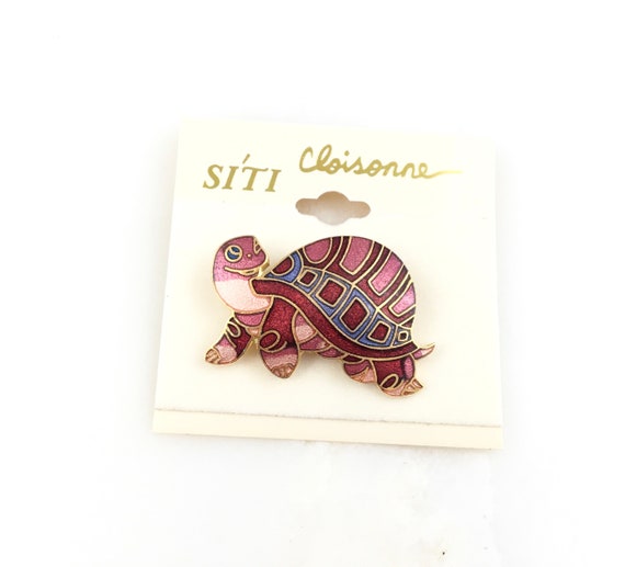 Vintage Gold Tone Enamel Chinese Cloisonne Turtle… - image 1