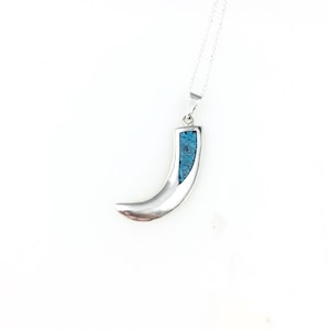 Vintage 925 Sterling Silber Mexiko Blau Türkis Kralle Horn Anhänger Halskette