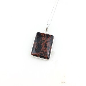 Vintage 925 Sterling Silver Mahogany Obsidian Gemstone Pendant Necklace