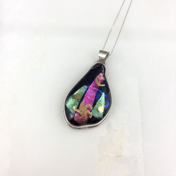 Vintage 925 Sterling Silver Pink Green Dichroic G… - image 3