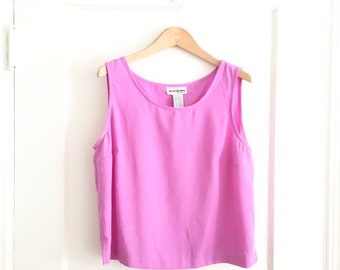 Vintage 80s Purple Silky Minimalist Sleeveless Tank Top Shirt Blouse Womens Large Petite