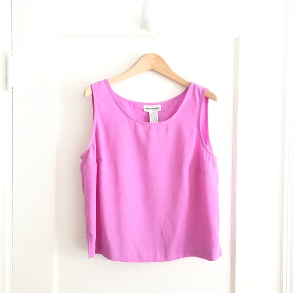 Vintage 80s Purple Silky Minimalist Sleeveless Tank Top Shirt Blouse Womens Large Petite