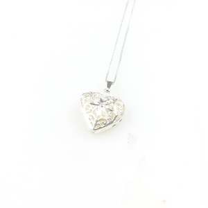 Vintage 925 Sterling Silber Deco Filigree Puffy Herz Charm Anhänger Halskette