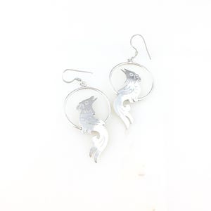 Vintage 925 Sterling Silver Mexico Taxco Modernist Bird Animal Creature Dangle Earrings