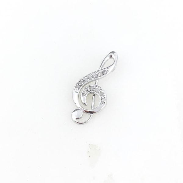 Vintage 925 Sterling Silver G Clef Music Note Charm Pendant Necklace