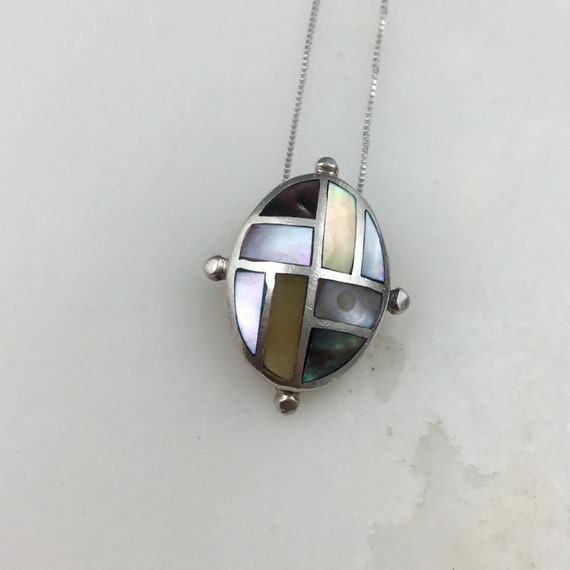 Vintage 925 Sterling Silver Abalone Purple Mother… - image 3