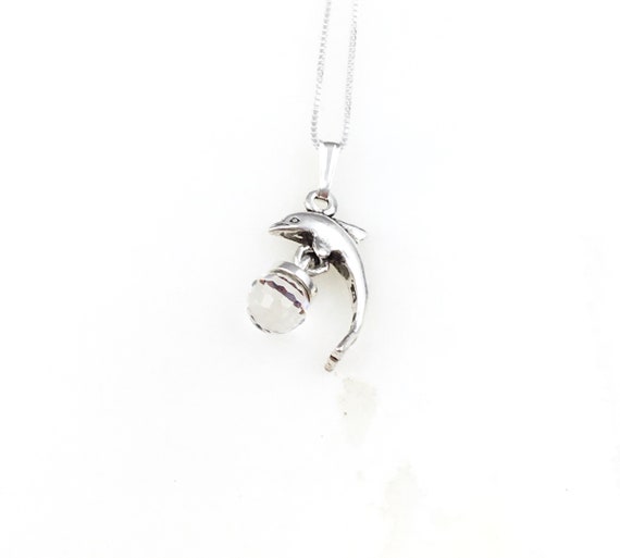 Vintage 925 Sterling Silver Dolphin Charm Pendant… - image 1