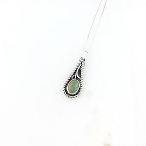Vintage 925 Sterling Silver Blue Green Turquoise Gemstone Minimal Boho Pendant Necklace
